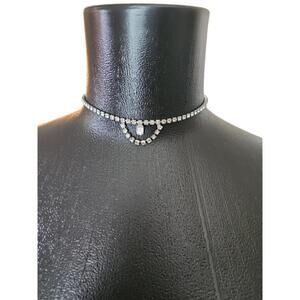 Weiss Clear Rhinestone Drop Pendant Choker Necklace OS